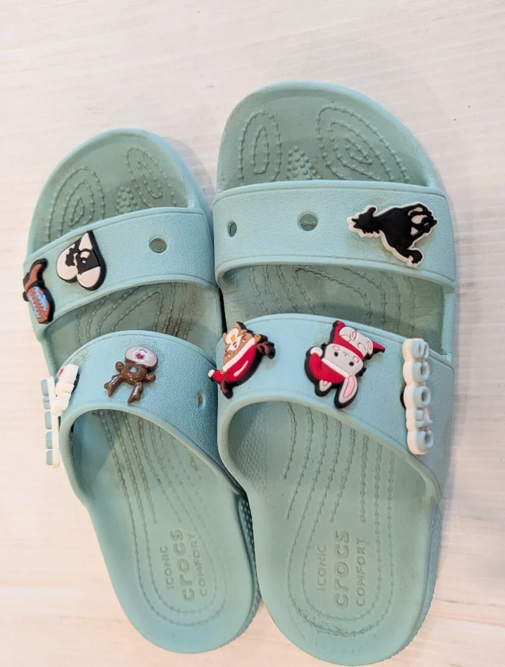 CROCS Light Blue Slide Sandals with Charms Size 7 Women's